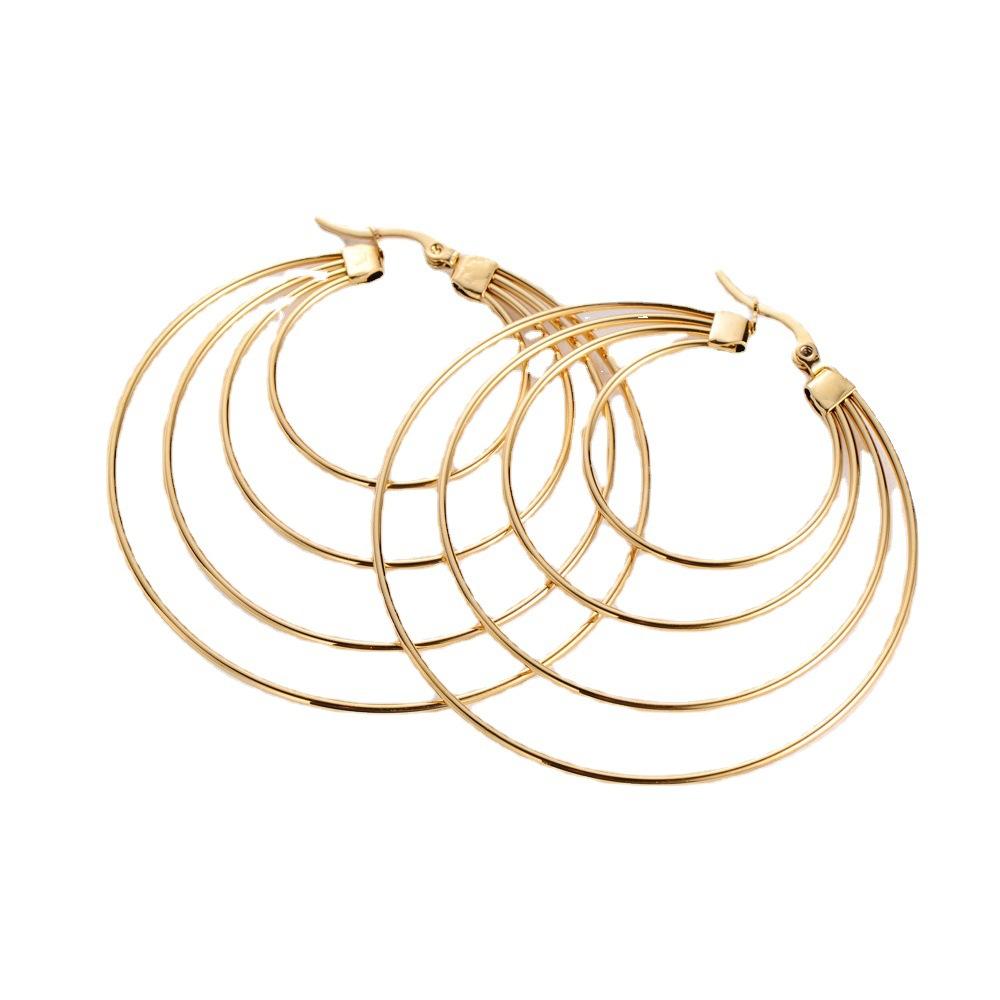 Fashion 18k Gold Plated Stainless Steel Multi Layered Circle Hoop Earrings Fashion золотой