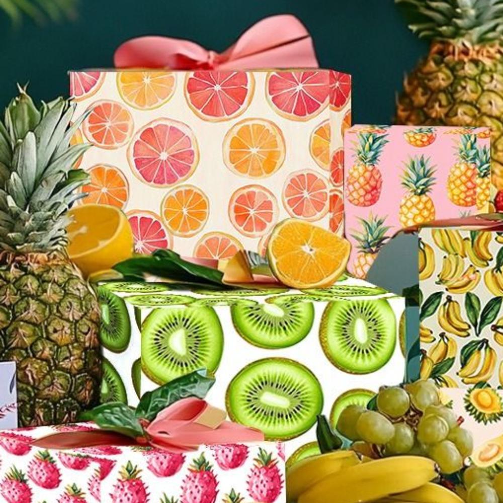 24pcs Cartoon Summer Fruit Craft Paper Flower Gift Packaging Paper Birthday Party Gift Supplies