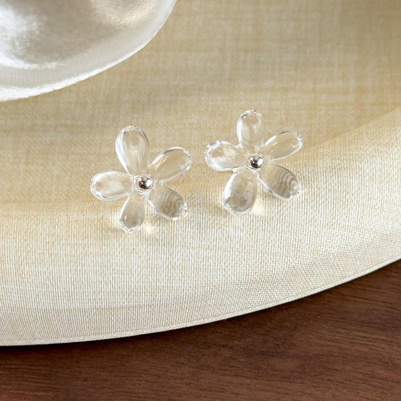Cute Transparent Flower Stud Earrings Multicolor Acrylic Floral Earrings Sweet Minimalist Jewelry Women Daily Wear Accessories