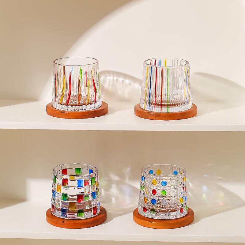 Striped Rotating Whiskey Tumbler Glass