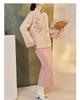 Autumn/Winter Double-Sided Wool Color Block Suit: Stand Collar Frog Button Top + Skirt Set (NX009)