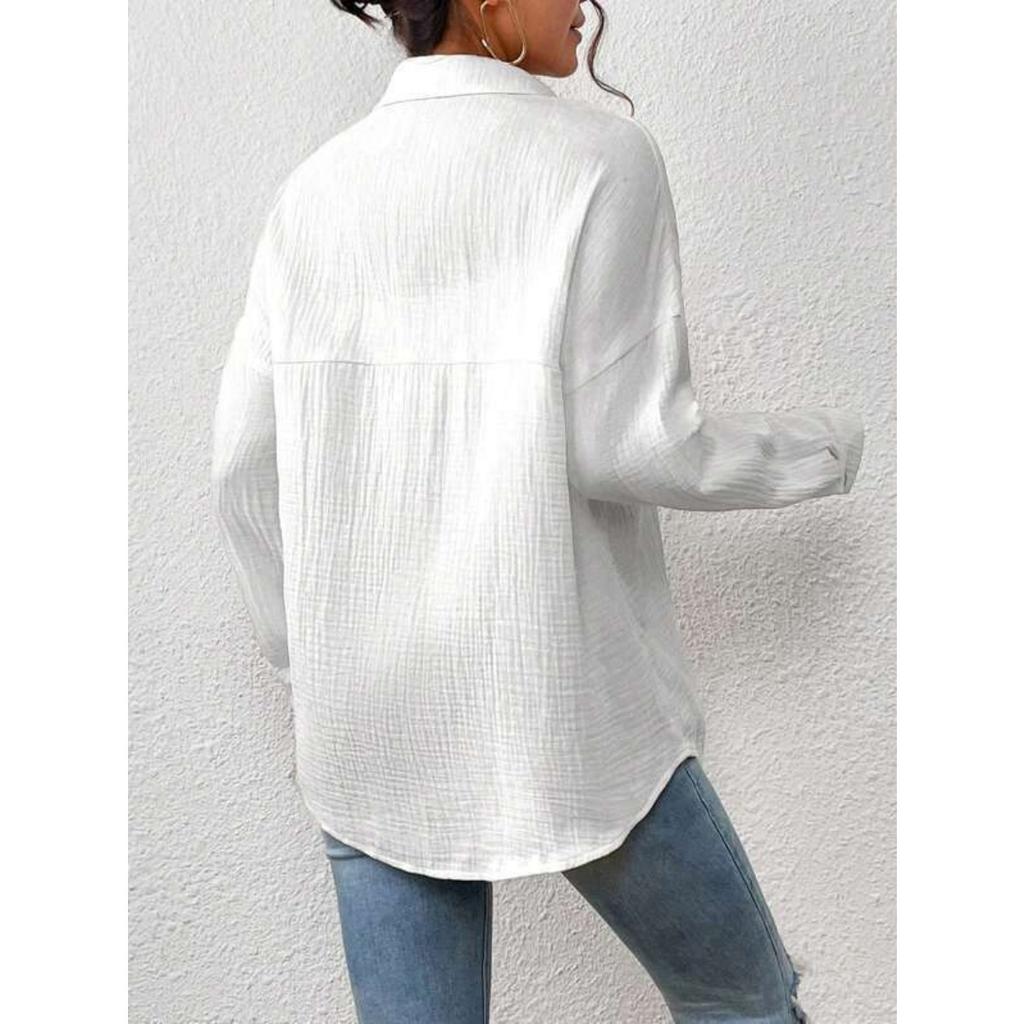 Fall Women's High-end Drop Shoulder Batwing Long Sleeve Shirt, European & American Style Blouse for Cross-border
