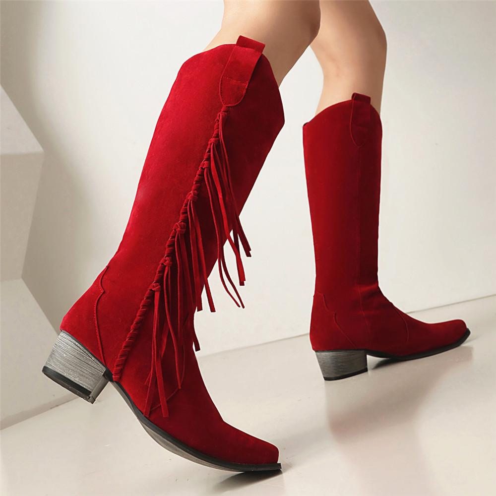 Fashion Women Winter New Simple Solid Color Thick-soled High Boots 2025 Fashion Tassel Cowboy Boots Design Casual Ladies Formal Boots