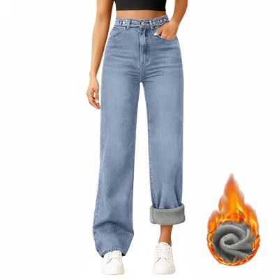 Jeans da donna a vita alta lavati, pantaloni alla moda versatili a gamba dritta