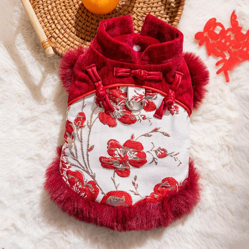 Winter Dog Vest Chinese Style Tang Suit Small Medium Dogs Teddy Warm Lined Pet Clothing