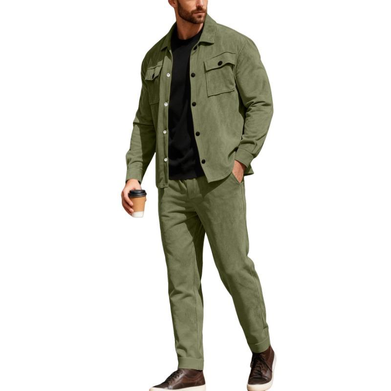 Completo Workwear da Uomo Primavera e Autunno Casual Sportivo Pelle Scamosciata Business Giacca e Pantaloni Bottonati