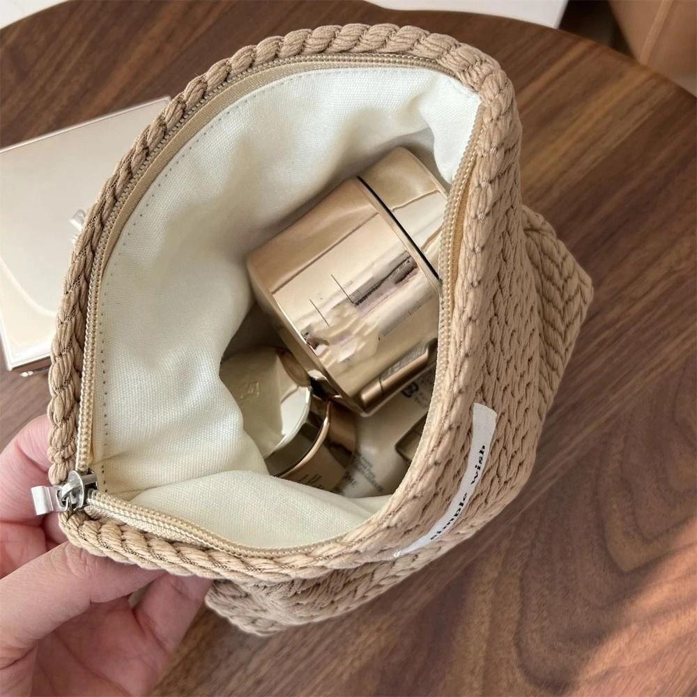 Woven Fabric Cosmetic Pouch Large Capacity Toiletry Storage Bag Canvas Clutch Bag  for Outdoor