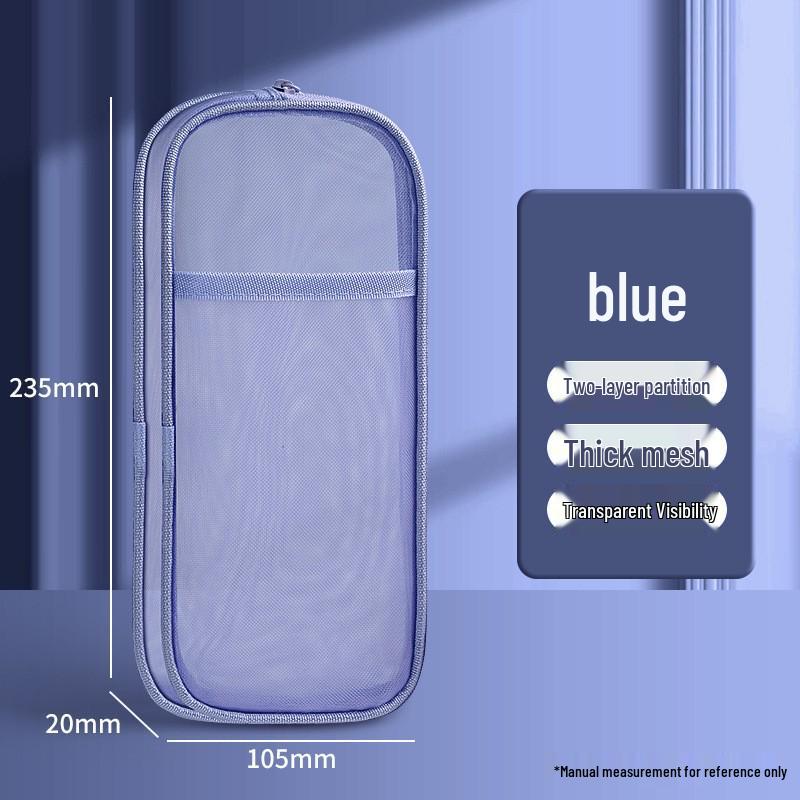 Double-Layer Mesh Transparent Pencil Case - Portable Large Capacity Stationery Box