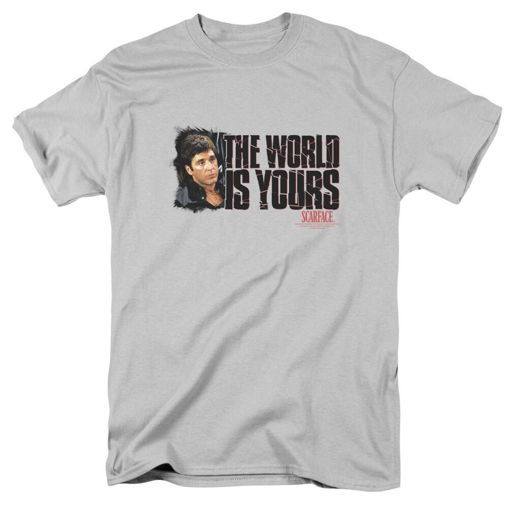 Scarface The World Is Yours T Shirt Licensed Gangster Movie Tony Montana Silver XL