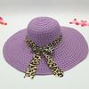Sunscreen Braided Foldable Straw Hat Leopard Bowknot Decor Wide Brim Women Beach Hat Fashion Accessories