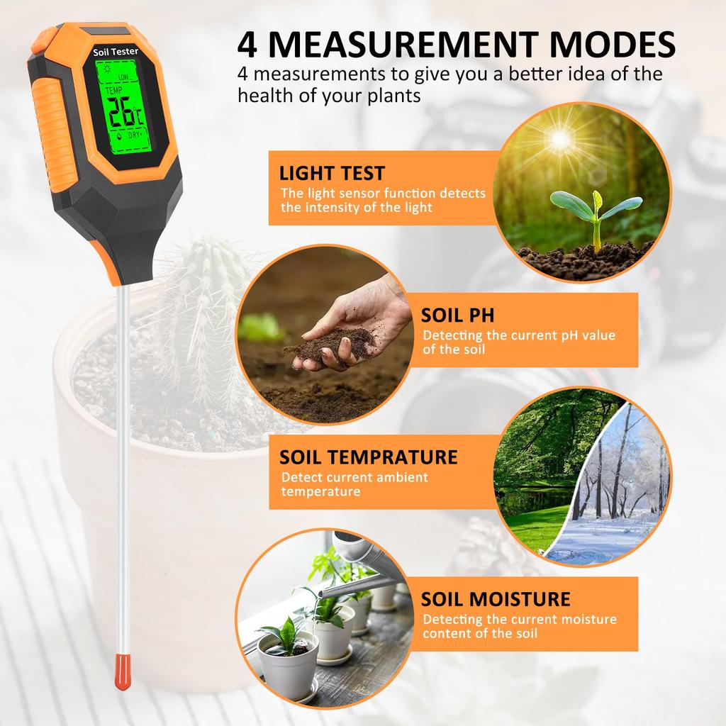 4 in 1 soil instrument illumination tester acid alkalinity meter PH moisture humidity digital display backlight test tester