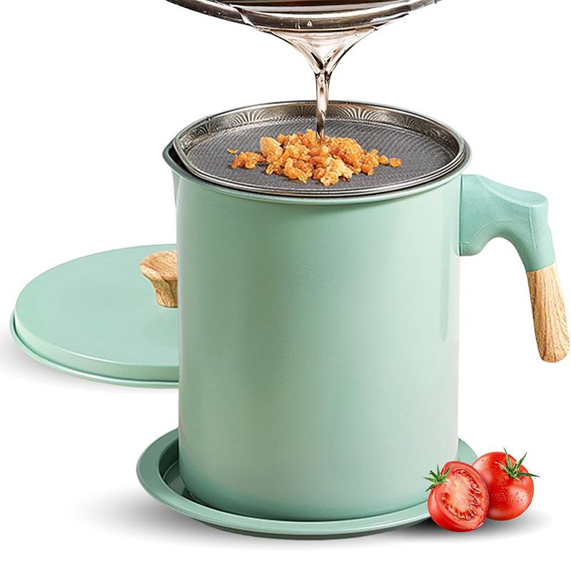 

LMETJMA Контейнер для жира от бекона с сеткой 1,4 л, нержавеющая сталь, масляный фильтр, емкость для хранения растительного масла с сеткой JT403 светло-зеленый