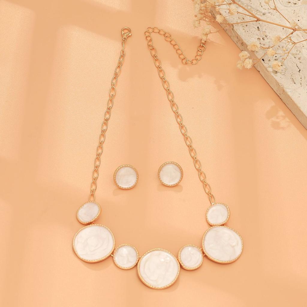 Jewelry niche design sense irregular round dripping oil white bracelet necklace stud earrings ring set