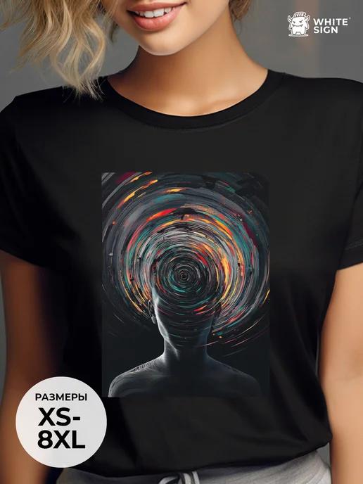 Oversized cotton T-shirt with Whirlwind of Thoughts print S