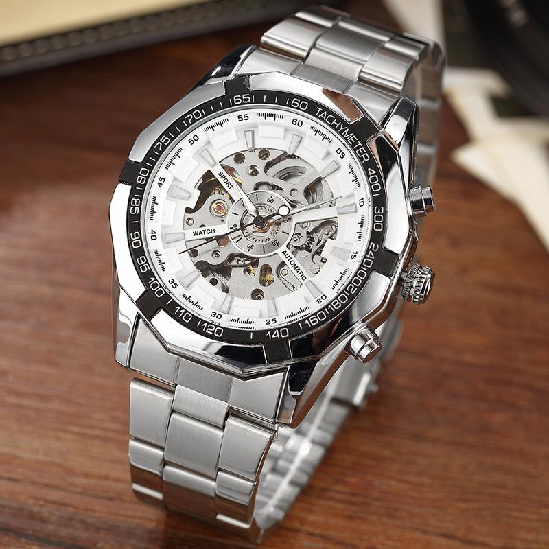 Skeleton Automatic Mechanical Watch Gold Men Watches Stainless Steel Bracelet Sports Luxury Male Clock Chinese Wristwatch AVE