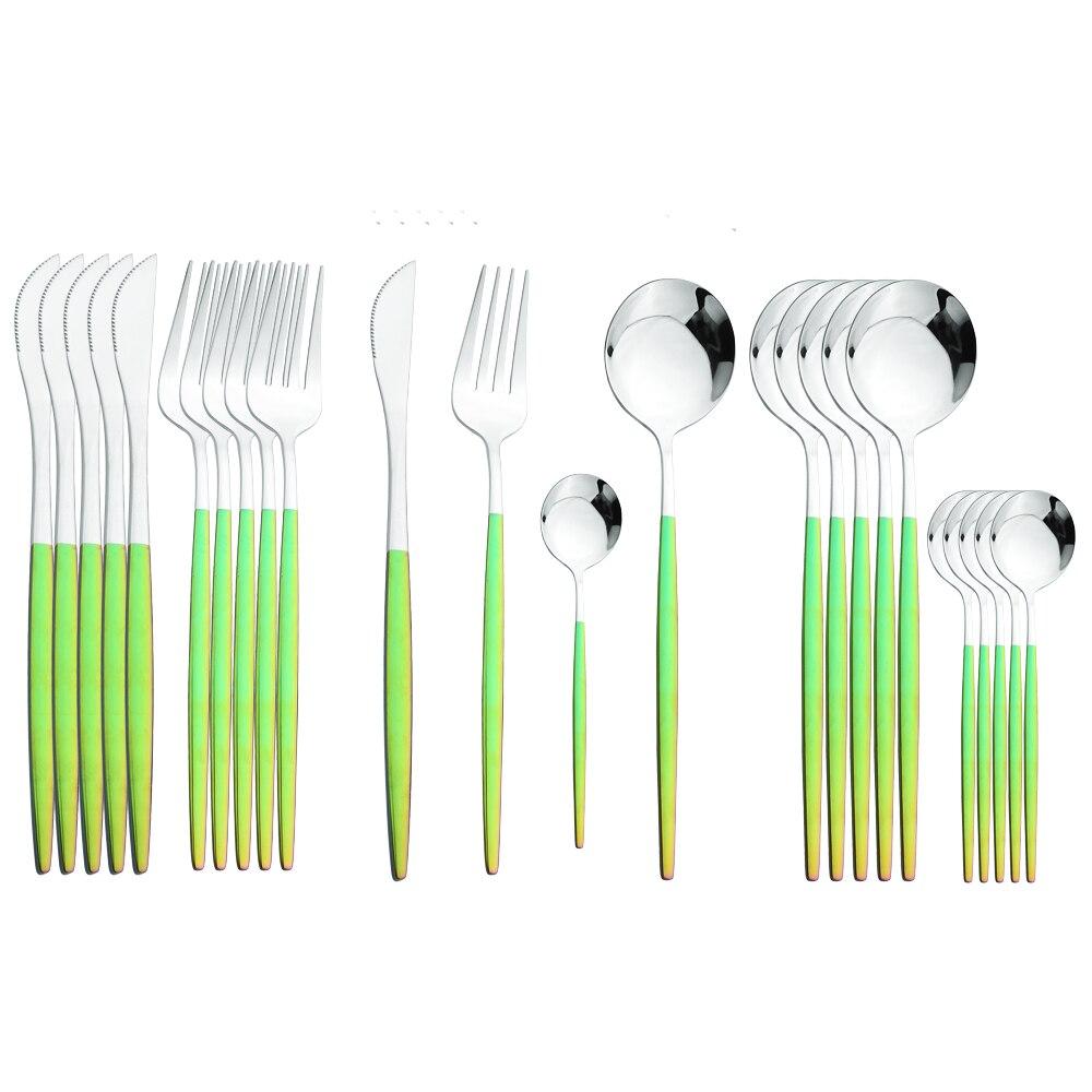 24Pcs Tableware Set Stainless Steel Dinnerware Knife Fork Spoon Dinner Flatware Kitchen Colorful Elegant Black Gold Cutlery Set