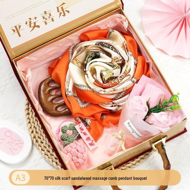 Elegant Scarf & Sandalwood Comb Gift Set with Bouquet