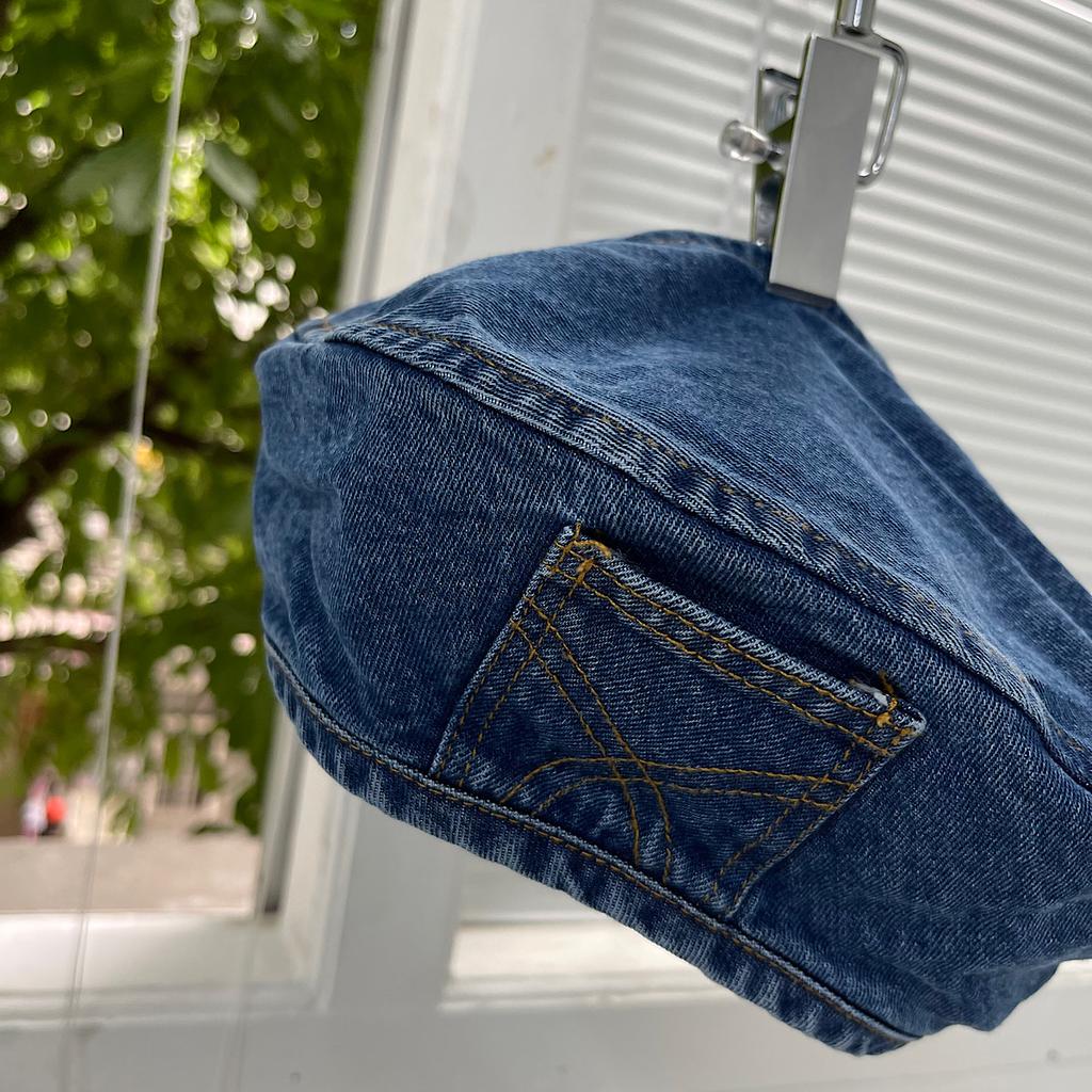 New denim beret women's summer new retro face small round face retro bud octagonal hat big head circumference