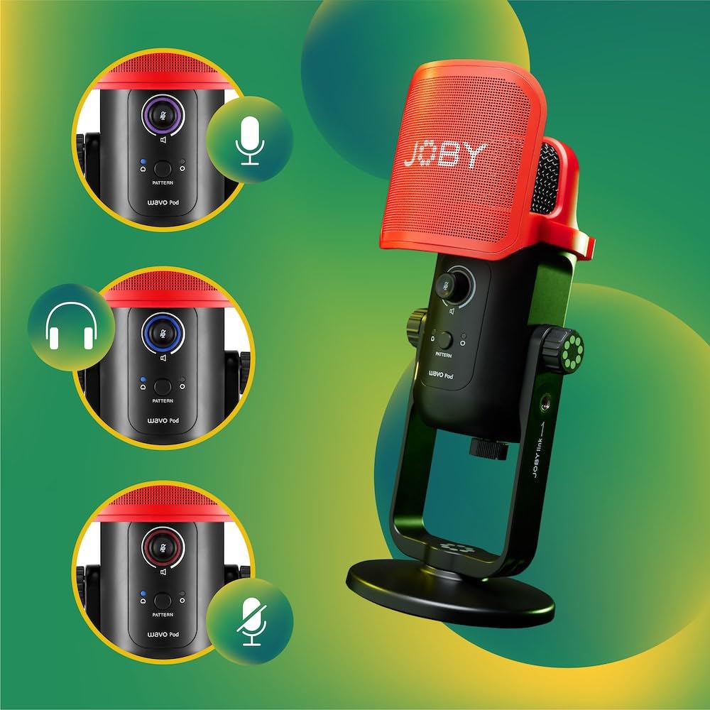 Joby WAVO POD USB Microphone for YouTubers and Vloggers, Connects To Computer with USB Cable, Switches Between Cardioid and Bidirectional Modes with