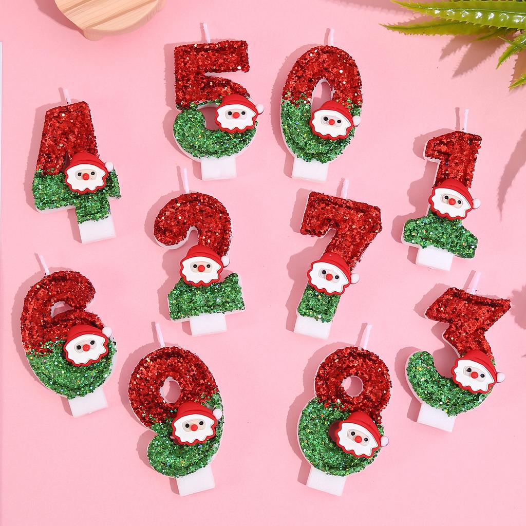Christmas Happy Birthday Candles Number0-9 for Cake Decorating Supplies Unscented Number Candles Cake Topper Decorations