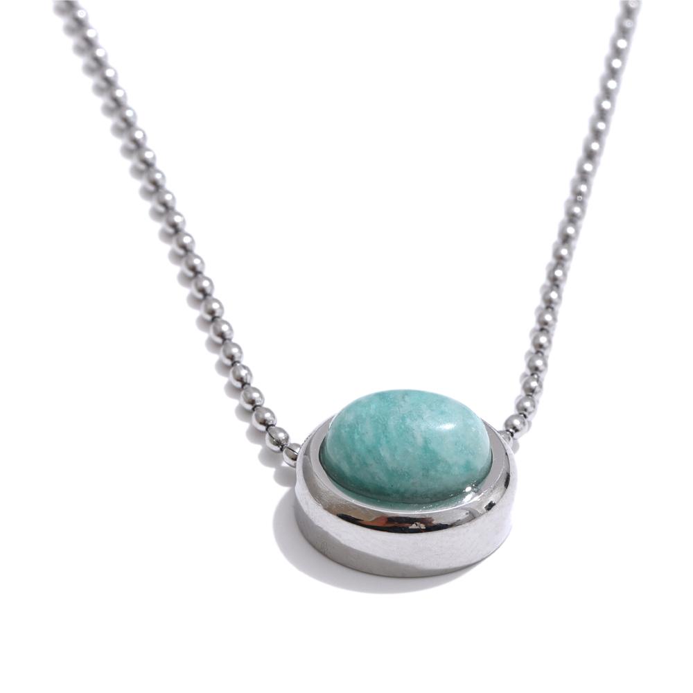 

Yhpup Natural Amazonite Stone Round Casting Pendant Necklace 2025 Arrivals 316L Stainless Steel Exquisite Trending Jewelry 2025