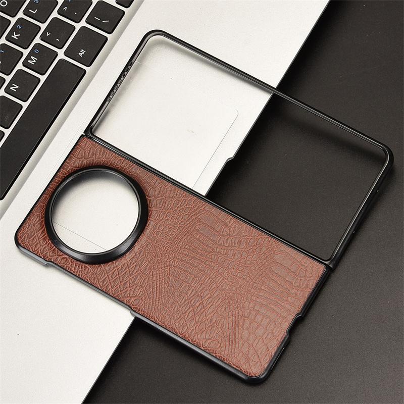 For Honor Magic V5 Case Crocodile Grain Genuine Leather Phone Cover For Honor Magic V5 Hard PC+PU Phone Case For Magic V5