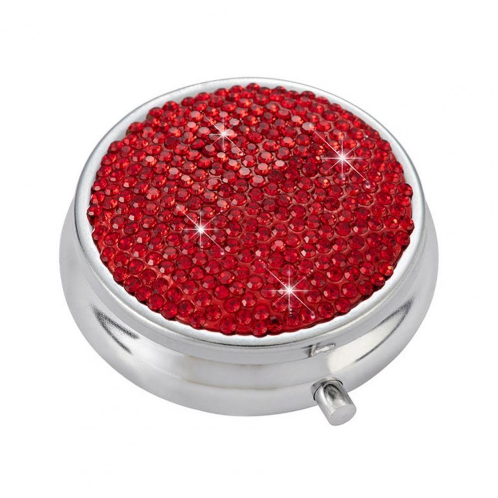 Mini Round Pill Box Bling 3 Compartment Pill Storage Box Sparkling Rhinestone Waterproof Pill Tablet Container Travel
