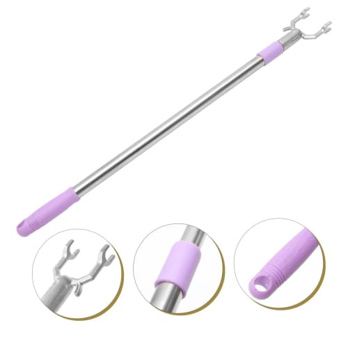 DOITOOL Stainless Steel Telescopic Rod, Hanger, Dressing Aid Stick, Curtain Hook, Claw, Reach Hook, Dress Stick Tool, Steel Fork, Purple, Aluminum