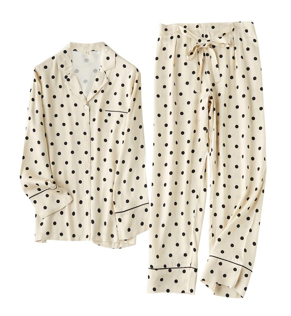 Euyqs Rayon Satin Pajama Short Sleeve Top and Pants Women's Set, (JP, Alphabet, M, Black)