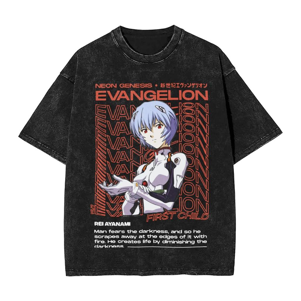 Hot Sale EVA Rei Ayanami Graphic Print T-shirt Men Women Vintage Washed Cotton Summer New Tee Streetwear Y2K Fashion Loose Casual Oversized Top