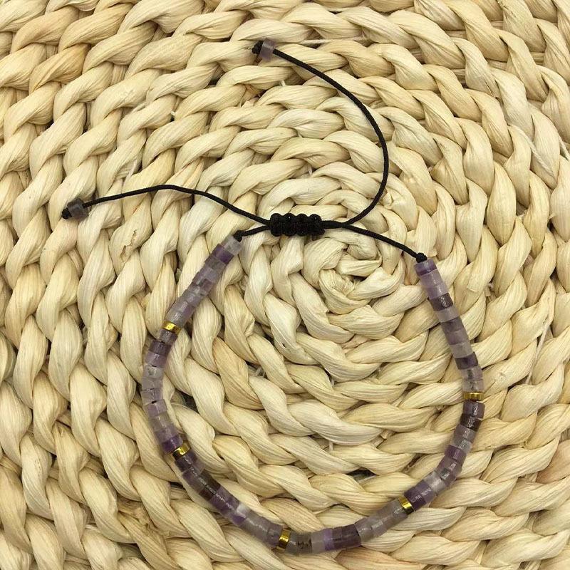 Adjustable Natural Stone Partition Beads Woven Bracelet - Fashionable Women's Bracelet Made of Woven Rope