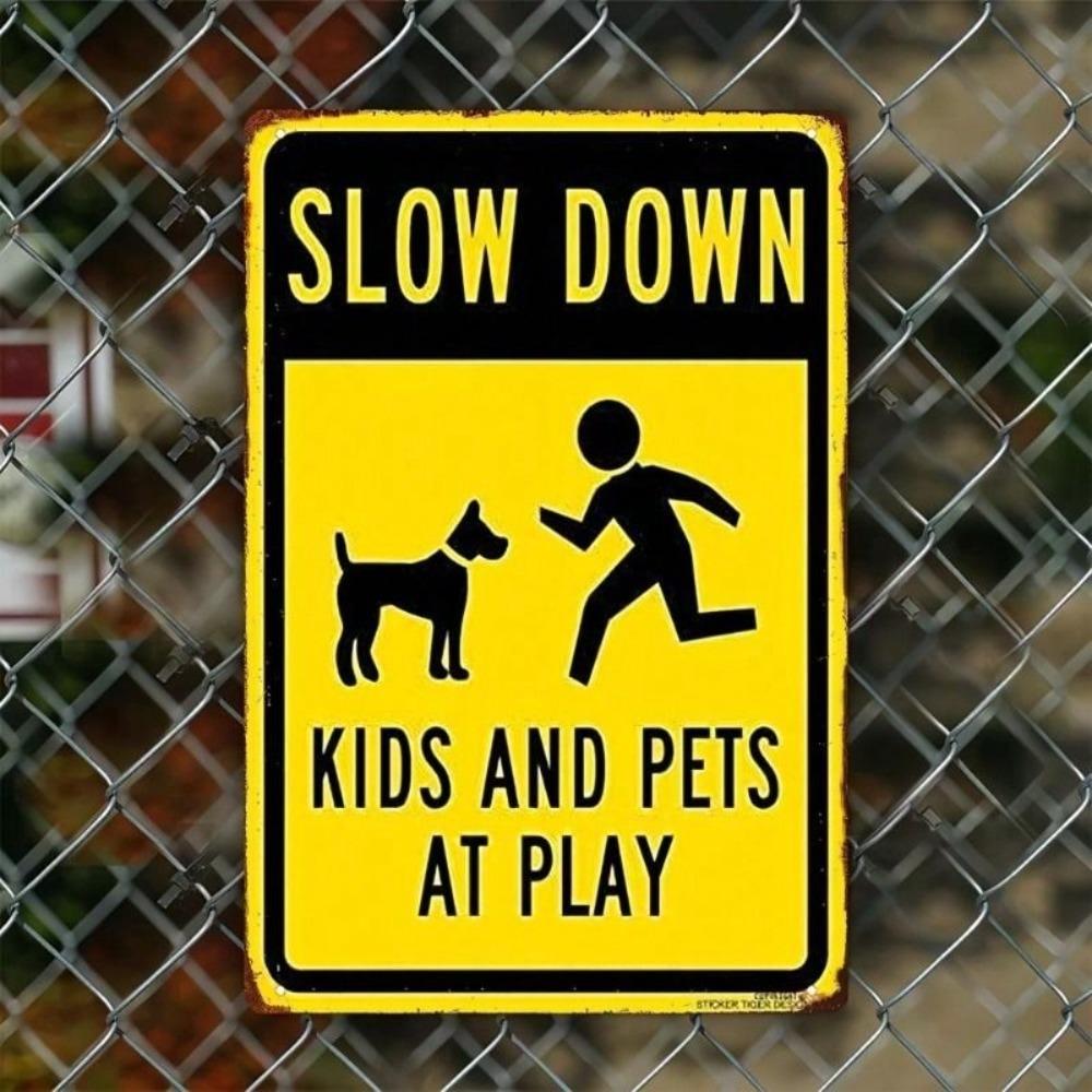 Art Deco Metal Sign Slow Down Kids Pets Home Garden Decor