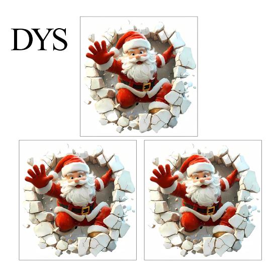 Removable PVC Decals for Bedroom 3D Santa Wall Sticker, Christmas Decal Realistic Breaking Through The Scratch Resistant Seasonal Effect Self-Adhesive