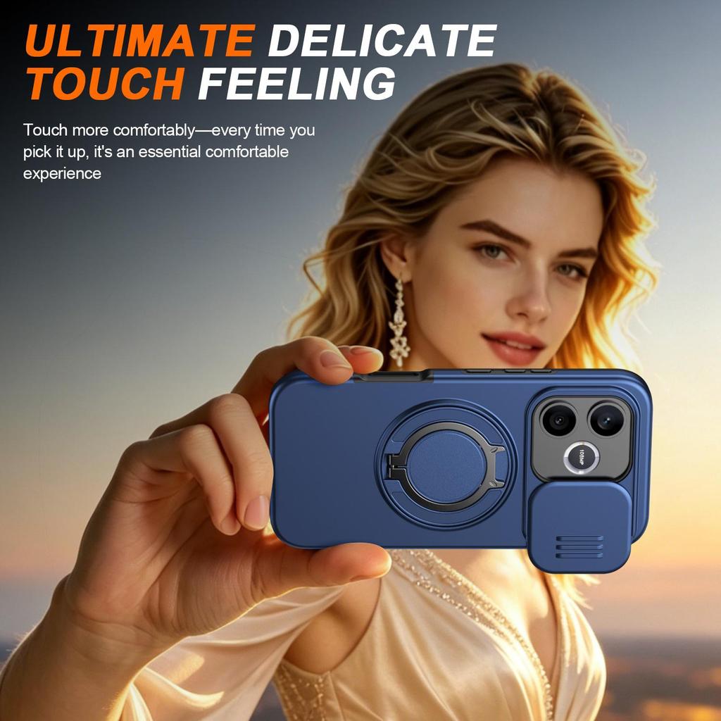 Slide Camera Lens Protector Case for Honor 600 Lite Phone Case Built-in 360° Rotatable Ring Kickstand