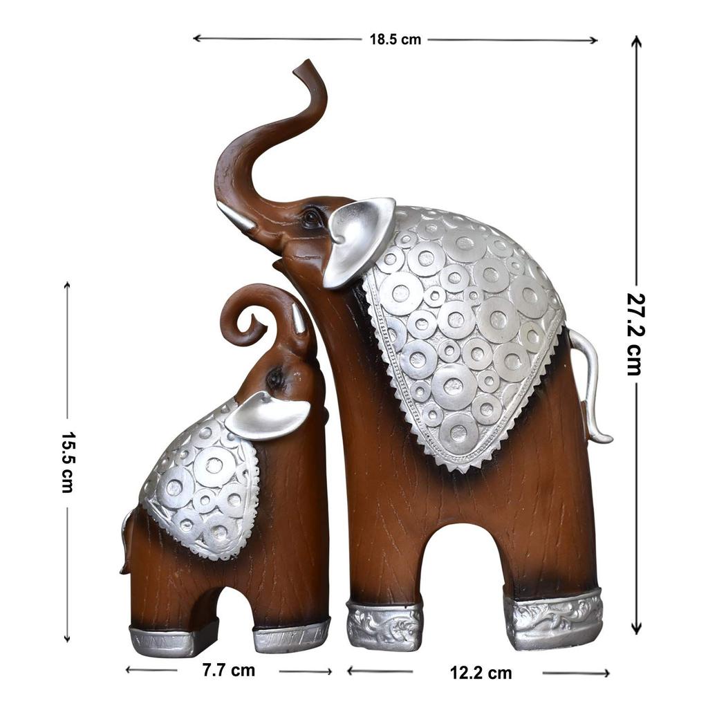 Elefantenfiguren im thailändischen Stil Mutter & Kind Elefant Fengshui Harzskulpturen für Heimdeko Ornament - 2er-Set, Braun