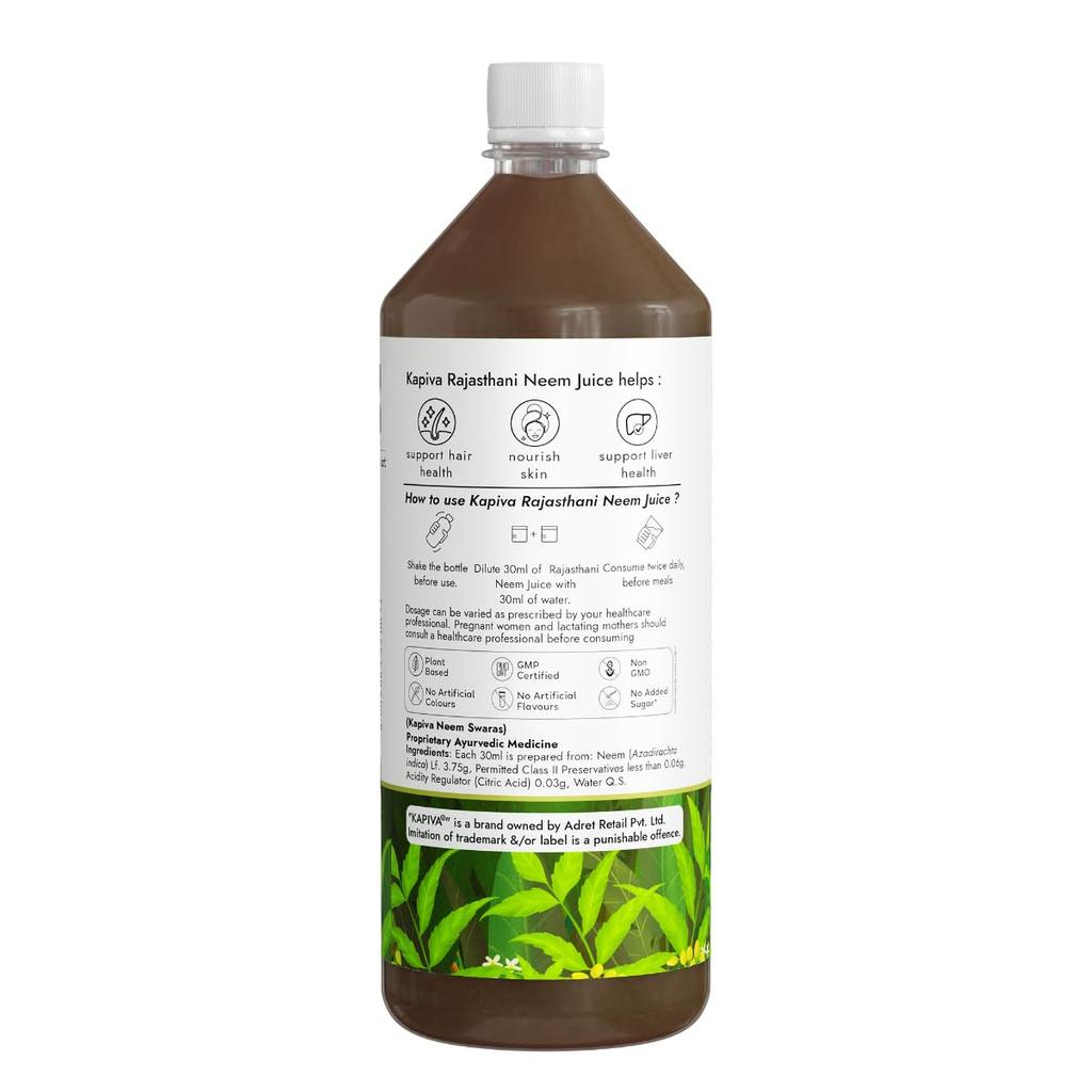Kapiva Neem Juice 1L | Organic Rajasthani Neem Drink | Natural Immunity Booster and Digestive Health Aid