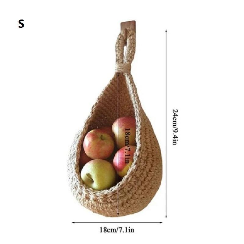 XS-2XL Handwoven Wall Hanging Fruit Vegetable Basket Teardrop Plant Basket Kitchen Table Wall Hanging Storage Basket Container