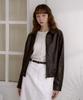 Leftseoul Synthetic Leather Crop Raglan Blouson [Brown]