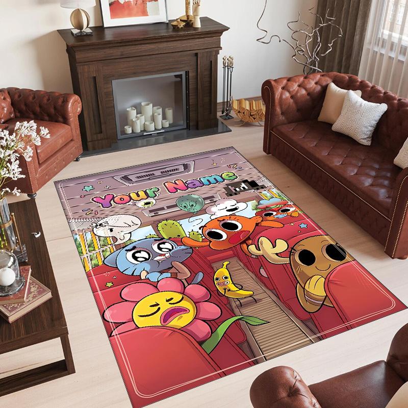 Personalized Crystal Velvet Carpet Custom Name Text,Amazing World of Gumball Anti Slip Area Rug For Home Decoration