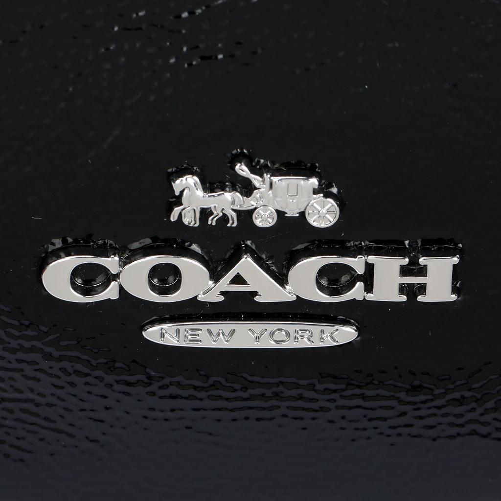 Coach Carmen 20 Logo Zip Closure Patent Leather Shoulder Crossbody Tote Bag Small Women Handbags Black CW036-SVBK