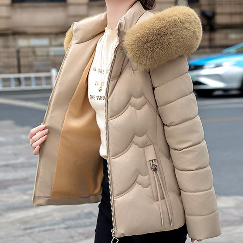 Fashion Winter Woman Parkas Hooded Faux Fur Collar Short Coats Thick Warm Women's Jackets