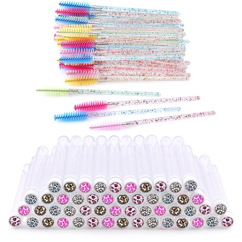 NEW Leopard Style Reusable Eyebrow Brush Tube Eyelash Extension Applicator Disposable Mascara Wand Diamond Eyelash Brush Tube