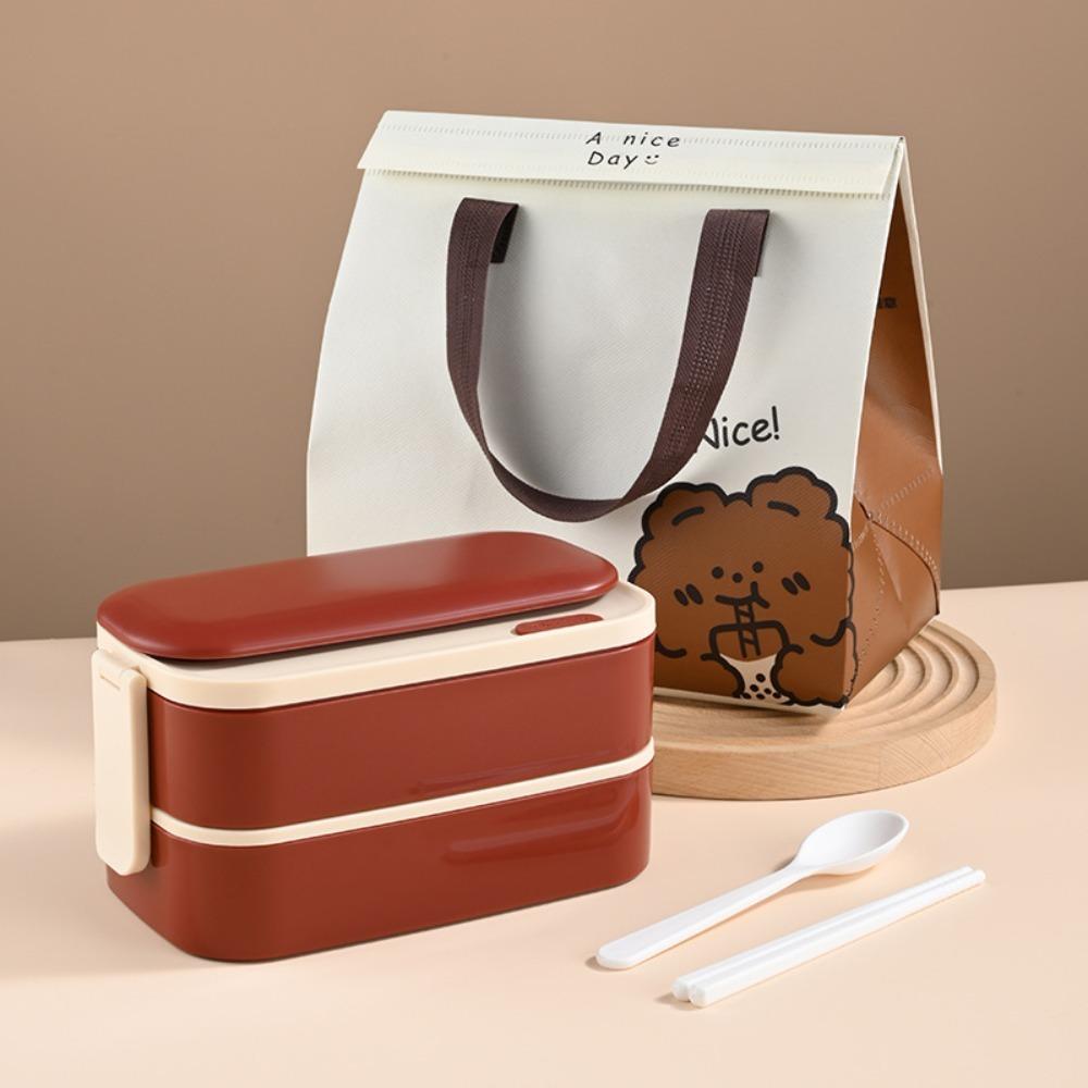 

with Tableware and Storage Bag 304 Stainless Steel Lunch Box 2 Layer Picnic Box Worker красный