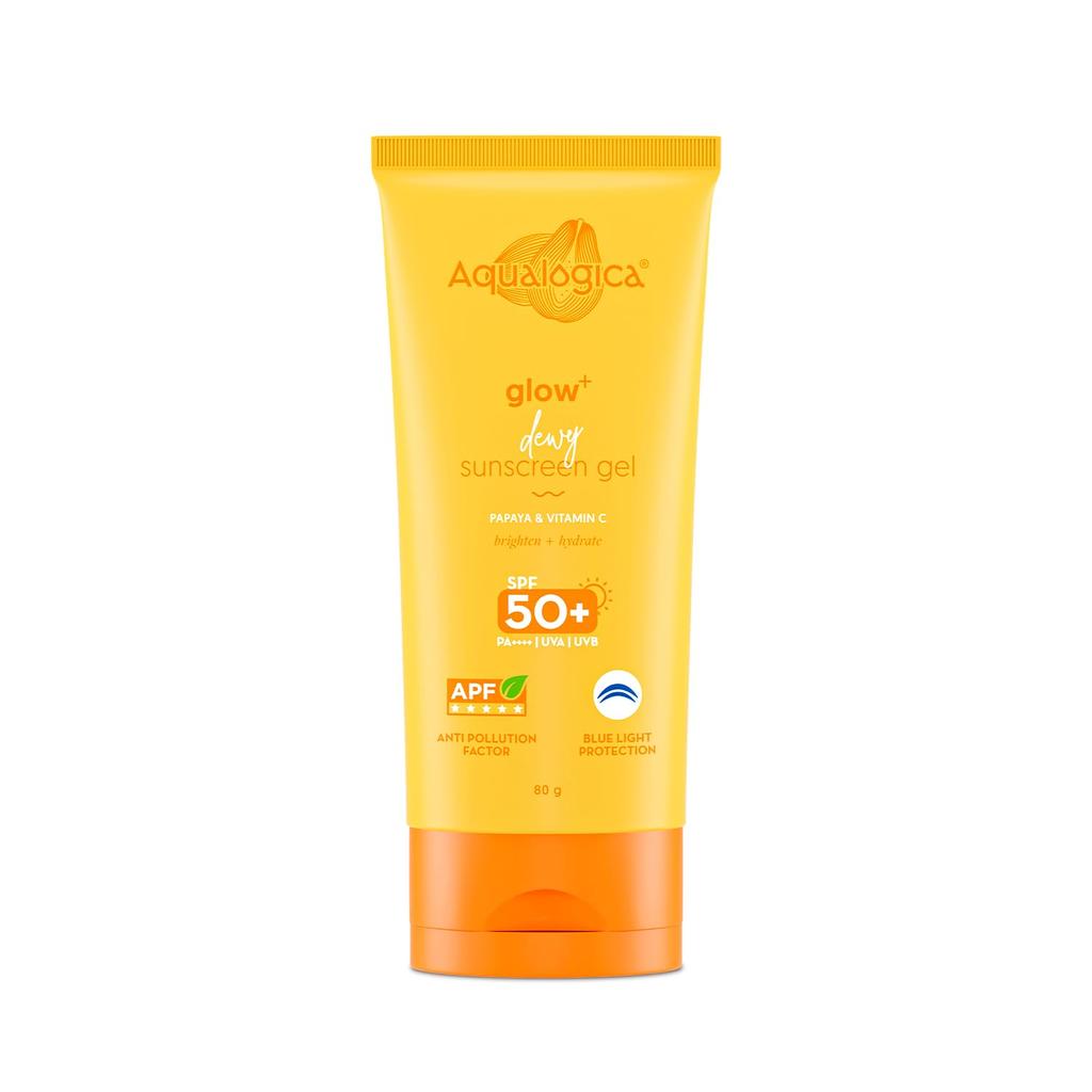 Aqualogica Glow+ Hydratační gelový opalovací krém SPF 50 PA++++ Hydratační Lehký Ochrana proti UV a modrému světlu 80 g Pro všechny typy pleti