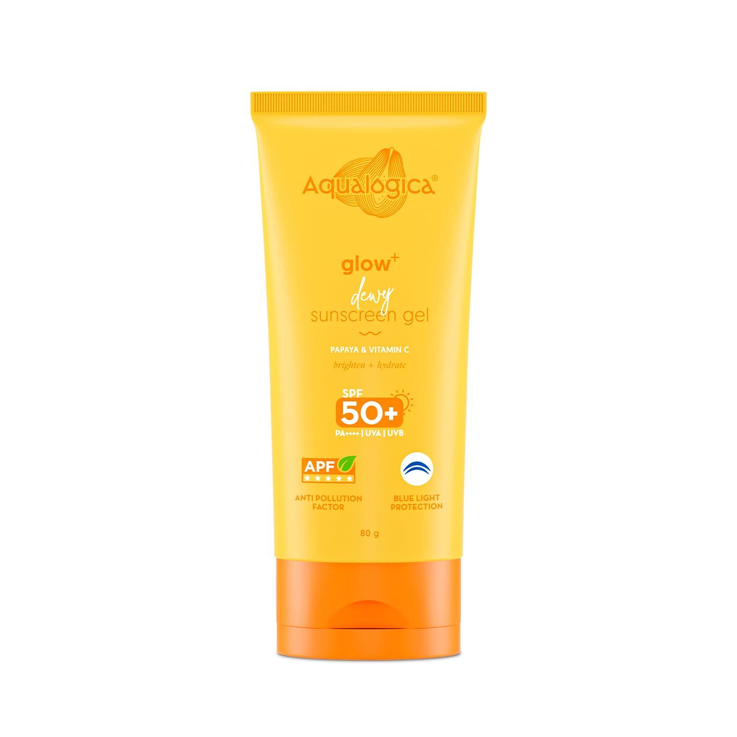 Aqualogica Glow+ Увлажняющий Гель-Санскрин SPF 50 PA++++ Увлажняющий Легкий Защита от УФ и Синего Света 80 г Для Всех Типов Кожи