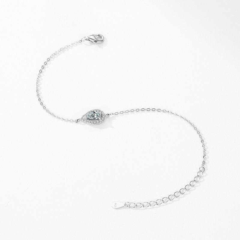 Moissanite 925 Sterling Silver Water Droplet Shaped Bracelet Popular Affordable Luxury Elegant Geometric Cross Wedding Gift