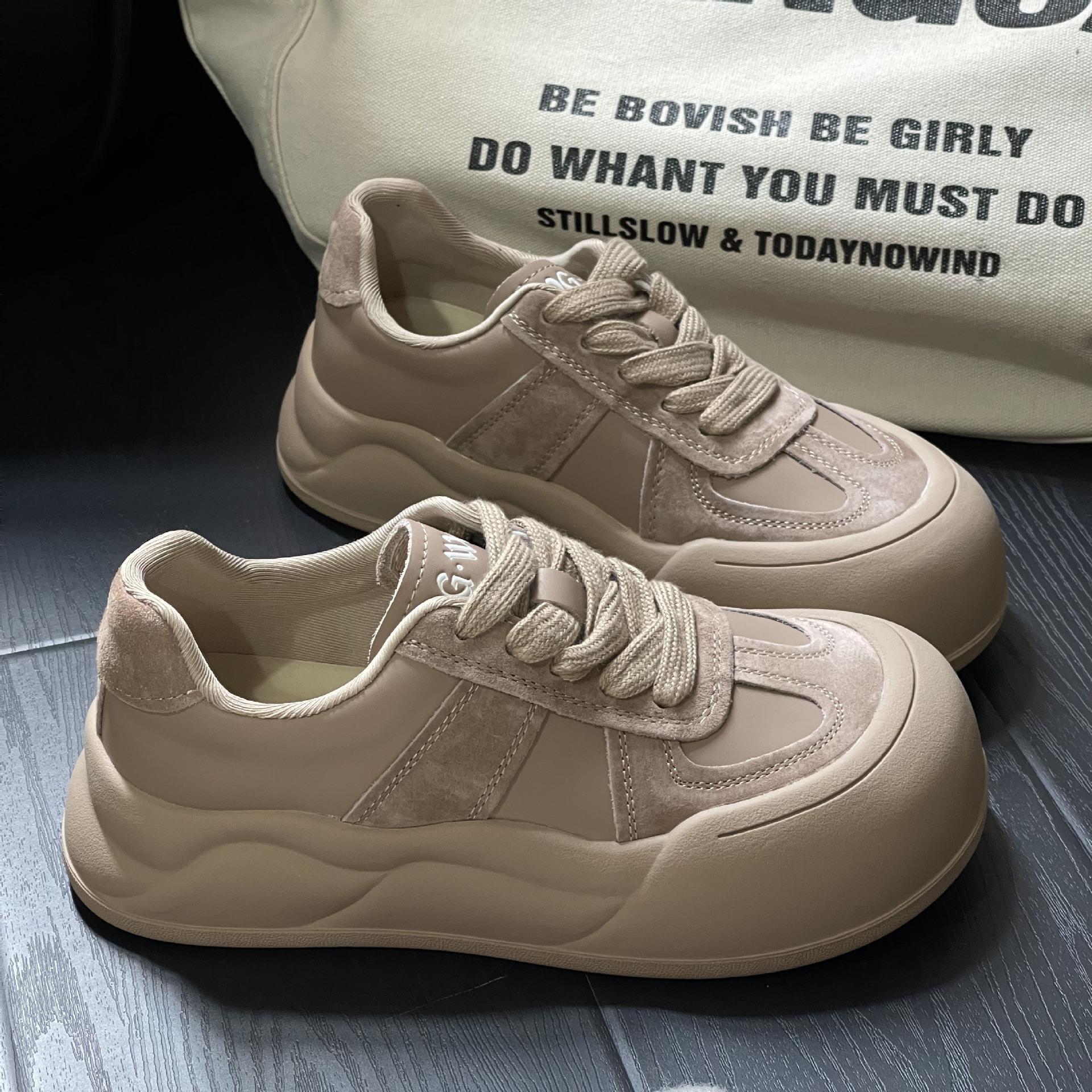 

Осень новая кожаная платформа повседневная обувь на доске шнуровка универсальная женская белая обувь 40 коричневый