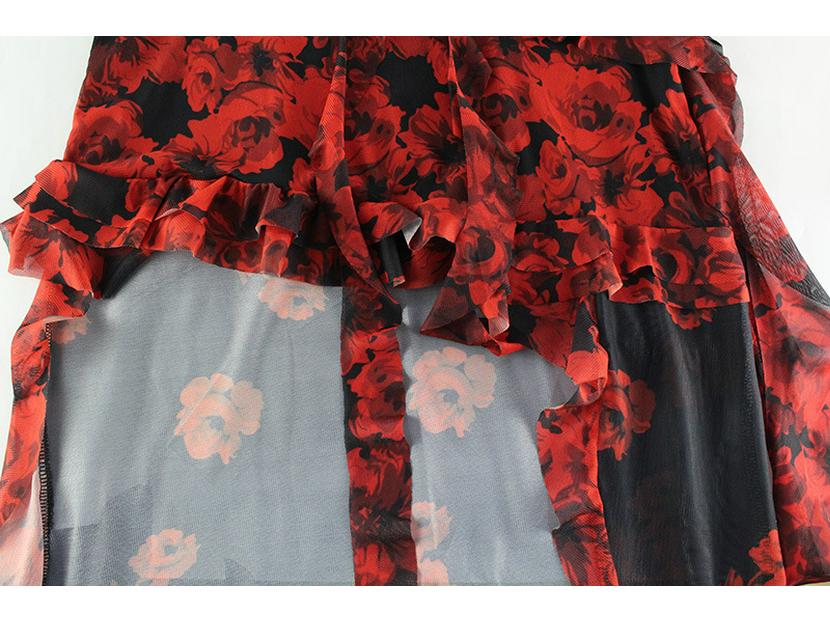 2025 Sommer Damen Sexy Print Spitze Sling Unregelmäßiges Slim Fit Schleppenkleid