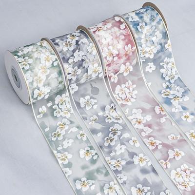 Single-sided Floral Gold Edge Transparent Yarn Ribbon Handmade DIY Bow Hair Accessories Clothing Hats Accessories Flowers Tie Crafts Making Ribbons