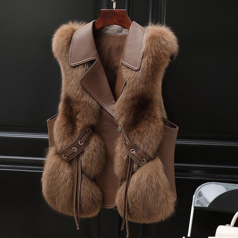 Fur Vest Short Jacket Autumn and Winter New Splicing Imitation Fox Fur Vest Fashionable Light